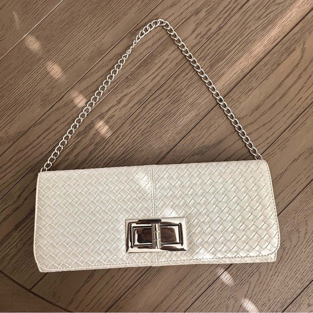 Lulu Townsend Ivory Pearl Woven Clutch with Silver Accents